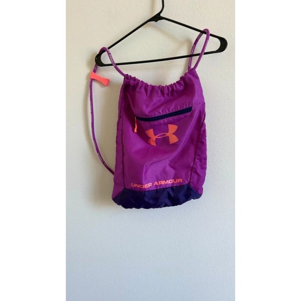 Under Armour Purple Pink Drawstring Backpack Cinch Gym Bag Zipper Pocket